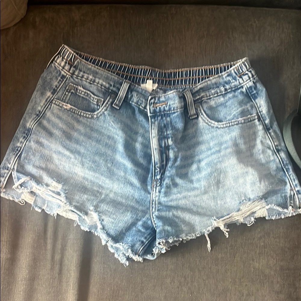 Aerie Blue Jean Shorts Distressed High-Waisted